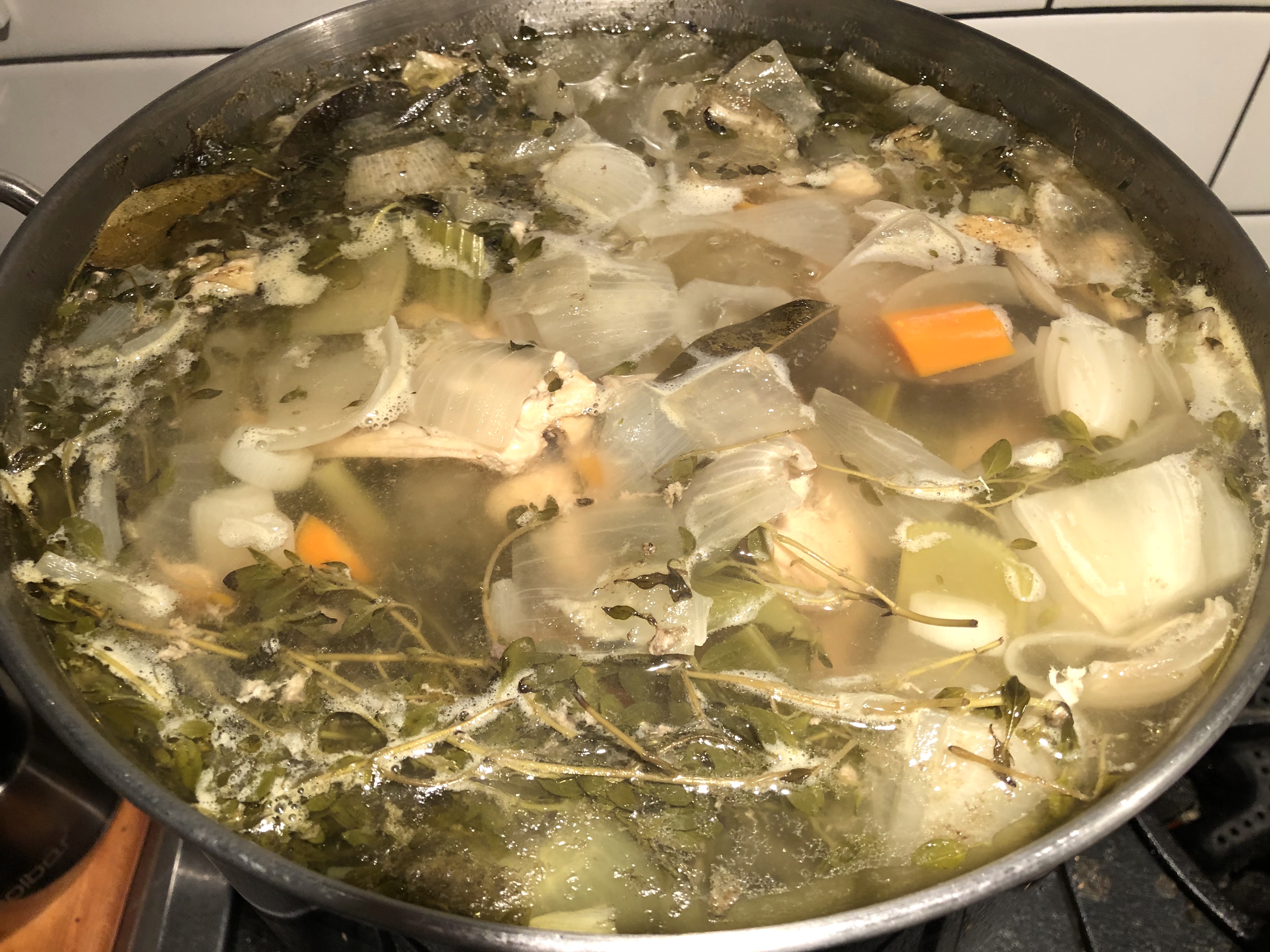 chicken stock simmering